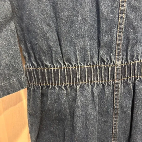 VTG IDEAS Denim Jumpsuit Women Medium Blue Wash Button Front Utility 3/4 Sleeves - Picture 11 of 11